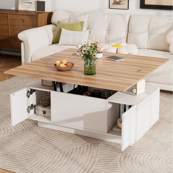 Merax Couchtisch Höhenverstellbarer Kaffeetisch mit Verstecktem Stauraum und Ablage (1-St, 100x50x43cm), Ausziehbarer Wohnzimmertisch Sofatisch für Wohnzimmer