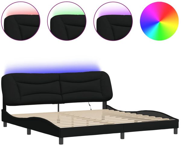 Doppelbett, Bettgestell Modernen mit LED ohne Matratze Schwarz 200x200 cm Stoff d1447e
