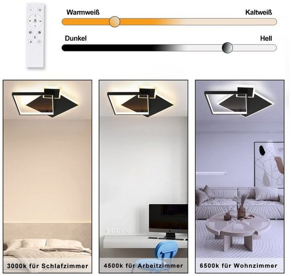 ZMH LED Deckenleuchte Modern Design Wohnzimmerlampe mit Fernbedienung Metall, LED fest integriert, Tageslichtweiß, 50W