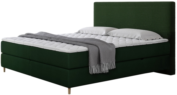 Boxspringbett Lorenka Cord, Grün, 140 x 200 cm