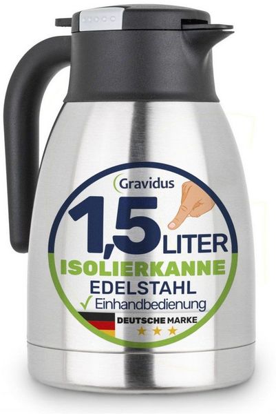 Edelstahl Isolierkanne 1,5 Liter mit Einhandbedienung