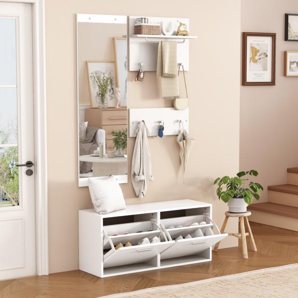 OKWISH Garderoben-Set Kleiderständer Set, (Eingangsschrank, Flurschrank, 1-St, 90*30*41.5cm, mit 6 Kleiderhaken), mit Spiegel, 2 Hutablage und Schuhschrank