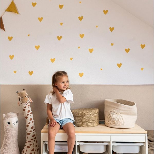 lilimaus Wandsticker Herzen / Punkte für Kinderzimmer - Wandtattoo selbstklebend (132 St), Stilvolle Wandtattoos für Baby- und Kinderzimmer, einfach ablösbar