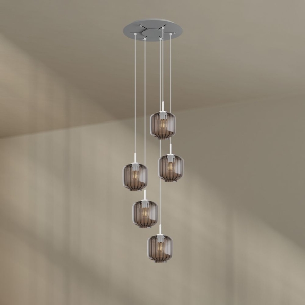 s.luce Velo 5-flammige Galerieleuchte Ø 60cm Baldachin Ø 20cm Rauch, Weiß