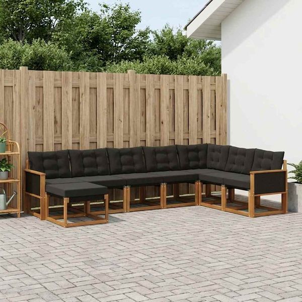 vidaXL Outdoor-Sofagarnitur mit Kissen 8 pcs Natürlich und Schwarz 3382136