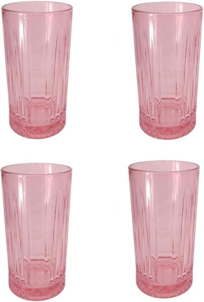 Pasabahce 520015 Longdrink Glas im Retro-Design und Kristall-Look, für Cocktail, Saft, Wasser, Drinks, Schwerer Highball,445 ml, 4 Stück pink