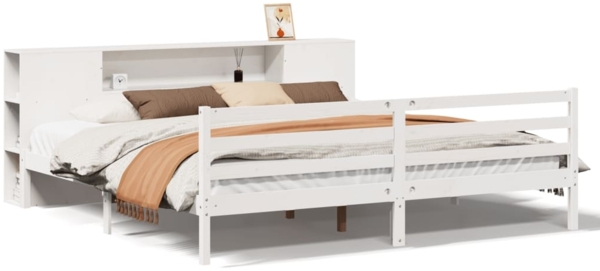 vidaXL Massivholzbett mit Regal ohne Matratze Weiß 180x200 cm Kiefer 3321859