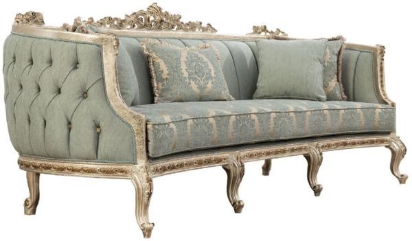 Casa Padrino Luxus Barock Sofa Grün / Antik Gold - Prunkvolles Wohnzimmer Sofa mit elegantem Muster - Barock Wohnzimmer Möbel