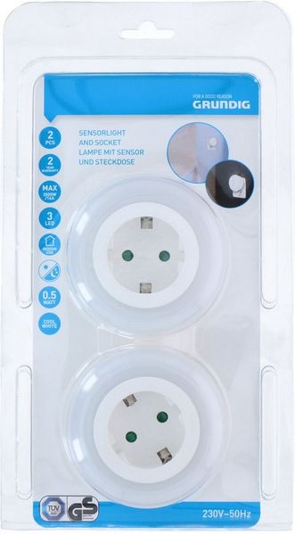 Grundig LED Nachtlicht LED Steckdosenlampe Nachtlampe Steckdose Lampe Licht Steckdosenlicht, LED fest integriert, Kaltweiß, 3 LEds mit Automatischer Tag- und Nachtsensor