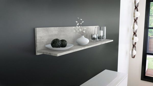 Vladon Wandregal Skadu, Schweberegal mit praktischer Ablage, Beton Oxid-Optik (97,5 x 18,5 x 18,5 cm)