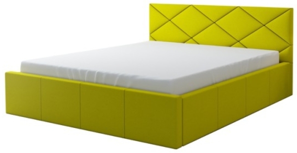 Polsterbett VIGI 90x200 mit Matratze, Bettkasten und Lattenrost. Farbe: Gelb 18