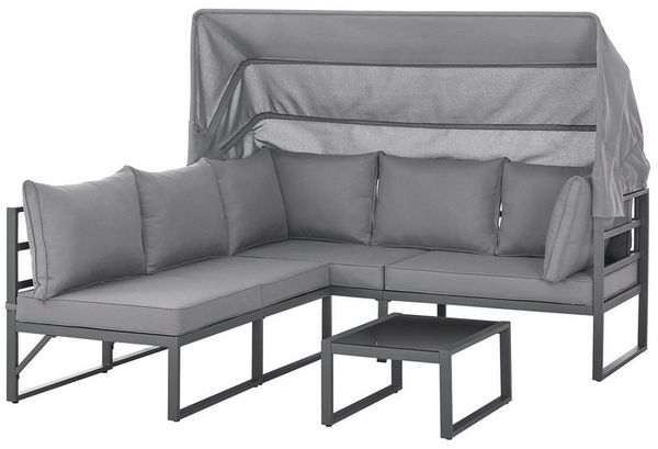SVITA Gartenlounge-Set MAUI, (4-tlg), Outdoor-Möbelset mit Dach, Stahlgestell, Grau