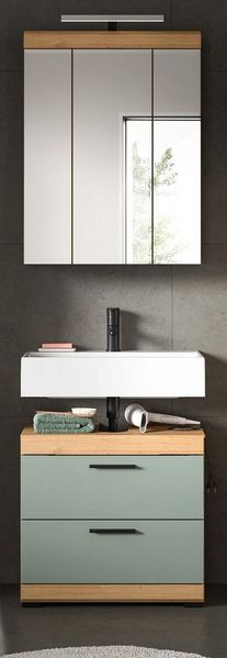 Inn. Furn Badmöbel-Set Shawn, (Badezimmer in Salbei grün und Artisan Eiche, 2-teilig, 60x191 cm), viel Stauraum auf wenig Stellfläche