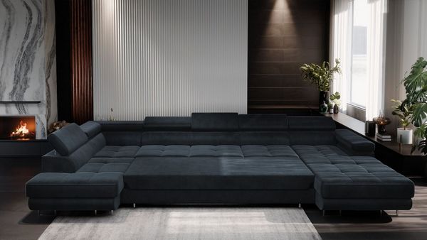 Muffo Ecksofa WILD MAXI U, elegante Metallbeine, verstellbare Kopfstützen, 2x Bettkasten, mit Schlaffunktion