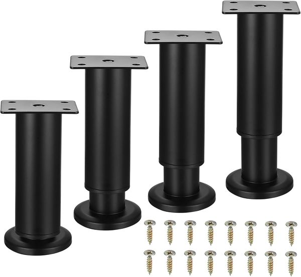 Moebelfuesse, Metall, Schwarz, 12-18 cm, 4er Set