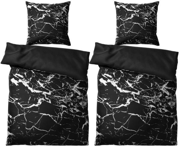 Sanilo Bettwäsche Marmor Schwarz 135x200 cm, Bettbezug und Kissenbezug, Baumwolle, 4 teilig