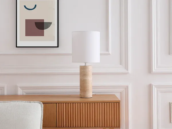 Vente-unique - ZAPANA Table lamp Stein BeigeWeiß - B 25 cm x H 58 cm x L 25 cm