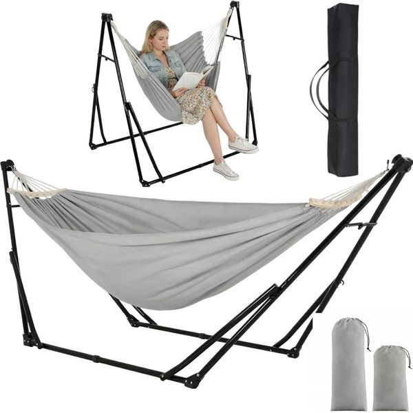 TLGREEN Hängematte mit Gestell,Premium Hängematten-Gestell-Set – 2-in-1, (Faltbar, Verstellbar, Stabiler Gartenhängematte, 231x89 cm, Bis 200 kg, für Garten Balkon Camping Indoor, Tragetasche)