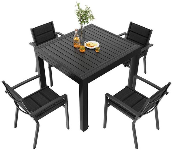 GUNJI Gartenstuhl mit Armlehnen für Garten, Veranda oder Terrasse (Set, 4 St), Aluminiumrahmen + Sitzfläche aus Textilgewebe