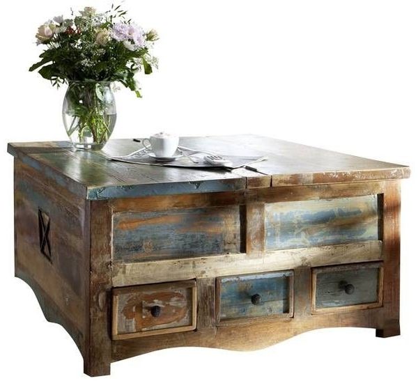 Couchtisch Altholz 100x100x50 mehrfarbig lackiert NATURE OF SPIRIT #62