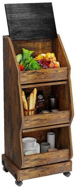 Puluomis Vorratsdose Vorratsdose Kartoffelbox, Gemüsebox mit Rollen, Kartoffelkiste, (Gemüsebehälter mit Belüftung und Brotfach, Aufbewahrung von Gemüse und Obst, Kartoffelbox braun schwarz)