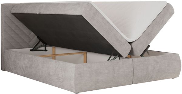 Boxspringbett AVERTA 140 x 200 cm mit Bettkasten und Topper, Doppelbett mit Bonnell-Federkernmatratze, gepolstertem Kopfteil, Stauraum, modernes Schlafzimmer Bett - Hellgrau Schenille glatt - H3 Bild 5