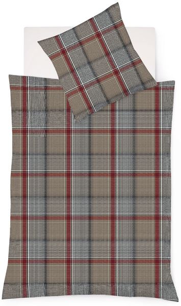 Fleuresse Lech Edelflanell Bettwäsche 240x220 Karo beige rot grau 604385-04