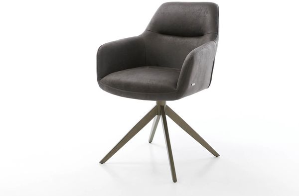 Drehstuhl Pejo-Flex Mikrofaser Anthrazit Vintage Kreuzgestell breit Effektfinish Titan 360° drehbar Taschenfederkern