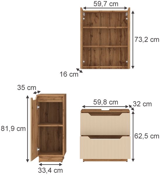 Badmöbel-Set Lotta Eiche/Kaschmir gestreift 3 Teile Vicco Bild 2