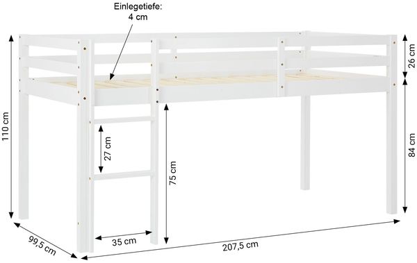 Homestyle4u Hochbett, Kiefernholz weiß, 90x200 cm Bild 3