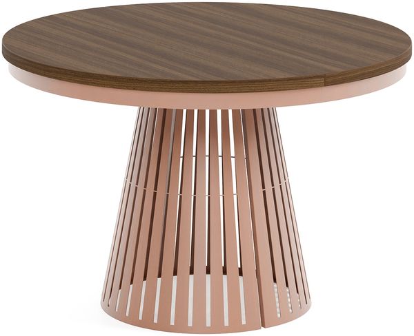 MEBLINI Esstisch Rund Ausziehbar aus Metall - 120-196x76 cm - CONEY - Tobacco Franklin Walnut/Kupferfarbe - Loft - Esszimmertisch Modern - Küchentisch - Ausziehtisch - Round Dining Table
