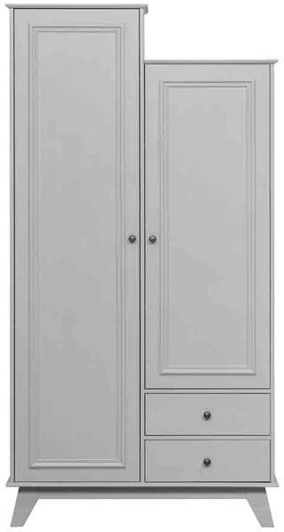 Kleiderschrank Lily aus Kiefernholz, Landhausstil, hellgrau lackiert, mit Schubladen und Einlegeböden