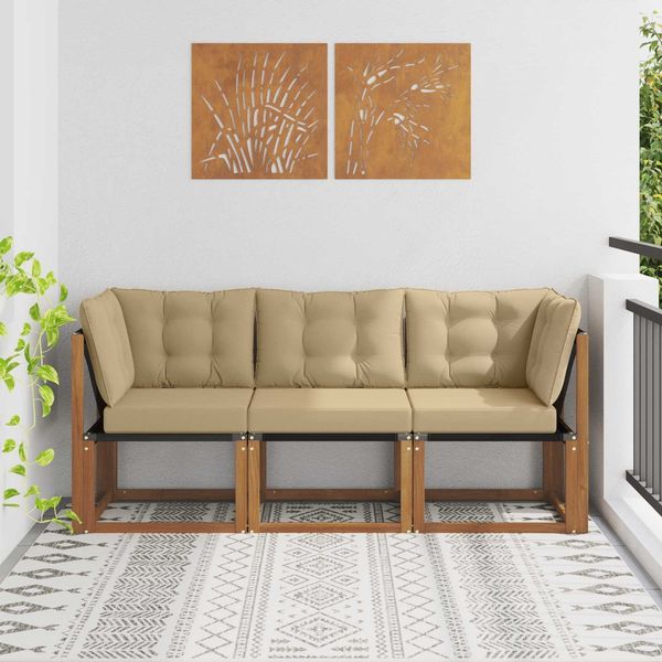 vidaXL Outdoor Mittel- und Ecksofa mit Kissen 3 Stück Natur 900624