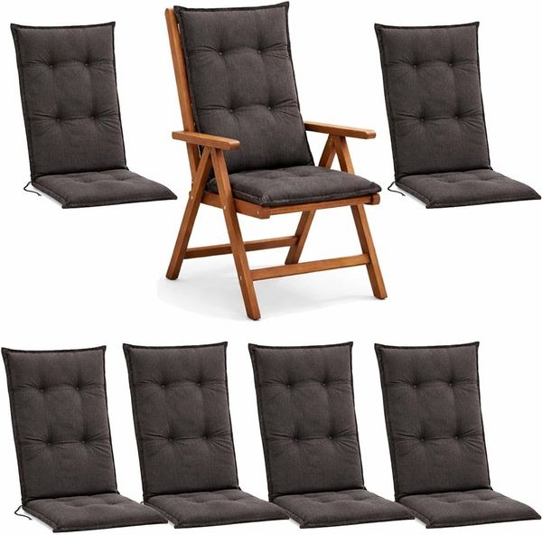 BURI Hochlehner Auflagen 117x49x6 cm - wetterfeste Gartenstuhlauflage mit Schaumkern & Vollvlies, Halteband & Bindebänder, bequemes Stuhlpolster für Balkon, Terrasse & Garten