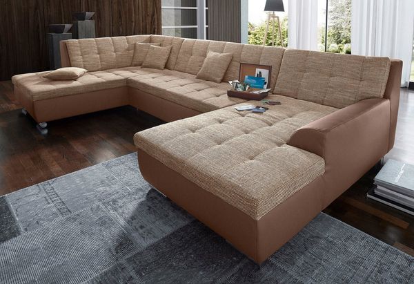DOMO collection Wohnlandschaft Treviso incl. Zierkissen, moderne Steppung, XXL: B/T/H: 364/201/83 cm, wahlweise mit Bettfunktion, in vielen Bezugsarten auch in Cord U-Form