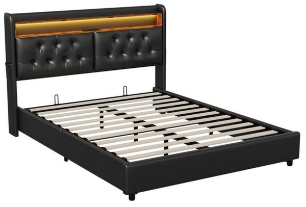 PXloue Polsterbett Doppelbett Stauraumbett, Polsterbett 140x200,mit USB-Laden und Stauraum am Kopfteil Bild 4