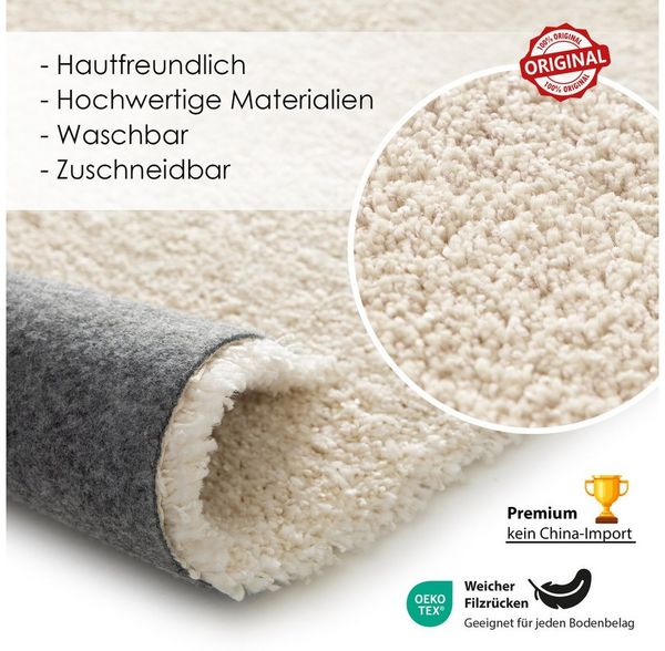 DomDeco Hochflor-Teppich LOOMA Teppich weich, waschbar, rutschfest, Teppich modern, Rechteckig, Gemütlich, flauschig, pflegeleicht