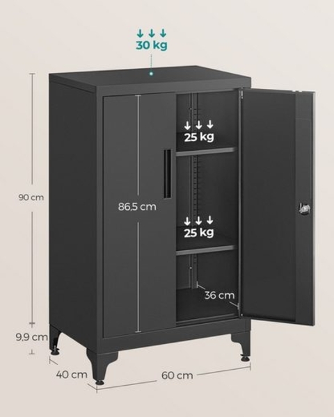 Songmics Aktenschrank, Mehrzweckschrank, Büroschrank mit 2 Türen, Schrank abschließbar, Stahl, tintenschwarz, 40 x 60 x 90 cm Bild 5