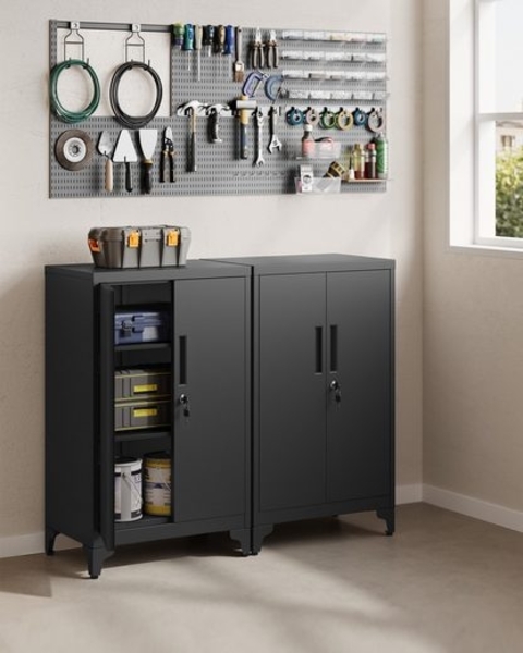 Songmics Aktenschrank, Mehrzweckschrank, Büroschrank mit 2 Türen, Schrank abschließbar, Stahl, tintenschwarz, 40 x 60 x 90 cm Bild 3