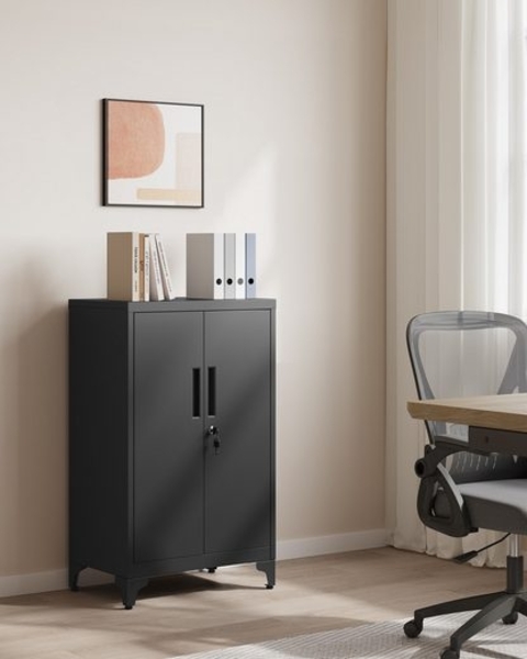 Songmics Aktenschrank, Mehrzweckschrank, Büroschrank mit 2 Türen, Schrank abschließbar, Stahl, tintenschwarz, 40 x 60 x 90 cm Bild 2