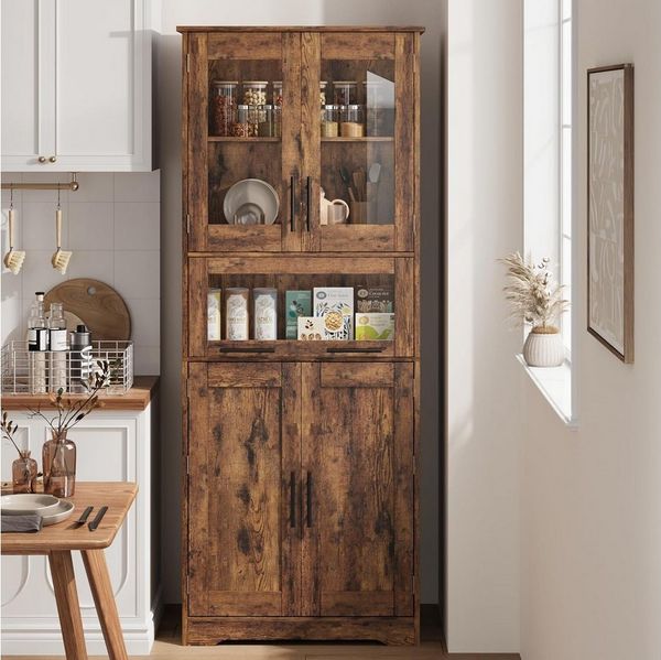 GarveeMore Küchenbuffet mit 5 Türen & 2 verstellbaren Regalen,60 x 30 x 170 cm Mehrzweckschrank,Küchenschränke,für Küche und Wohnzimmer