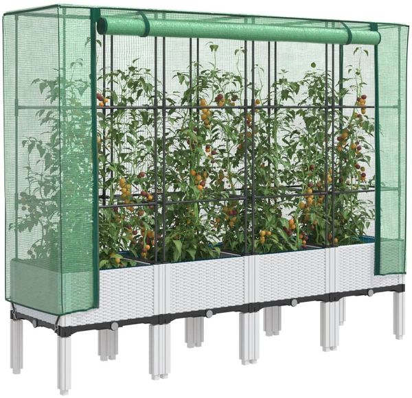 vidaXL Hochbeet mit Gewächshaus-Aufsatz Rattan-Optik 160x40x140 cm 4015849
