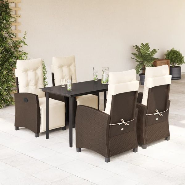 vidaXL 5-tlg. Garten-Essgruppe mit Kissen Braun Poly Rattan 3212983