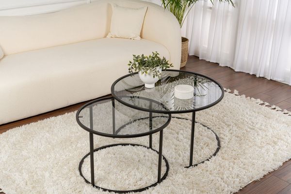 Couchtisch-Set, 'Black-Grey', 43 x 80 x 80, Schwarz