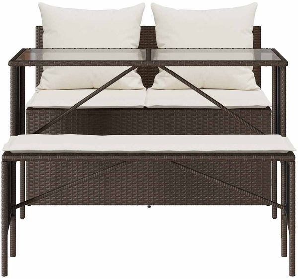 vidaXL 3-tlg. Garten-Essgruppe mit Kissen Braun Poly Rattan 4104182 Bild 7