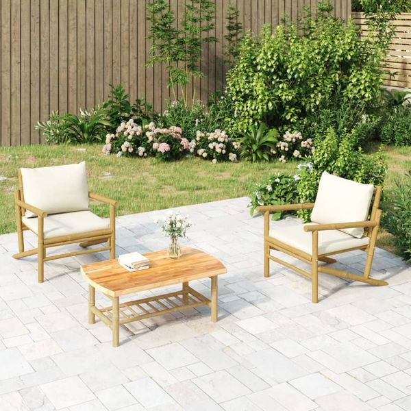 vidaXL Gartenstühle 2 Stk. mit Cremeweißen Kissen Bambus 363462