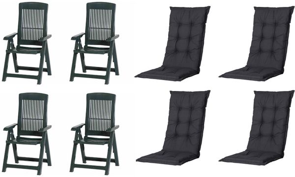 SET Tampa 4 x Klappsessel grün, 4 x Auflage black