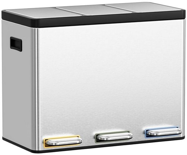 TLGREEN Mülltrennsystem 3×15L aus Stahl,Mülleimer 3 Fächer mit Soft-Close-Deckeln,Abfalleimer mit Herausnehmbare Inneneime