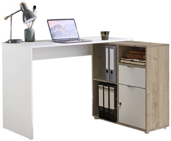 BMG Möbel Eckschreibtisch LENI (Schreibtischplatte mit Regal), Breite 110 cm, spiegelverkehrt montierbar, abschließbare Tür