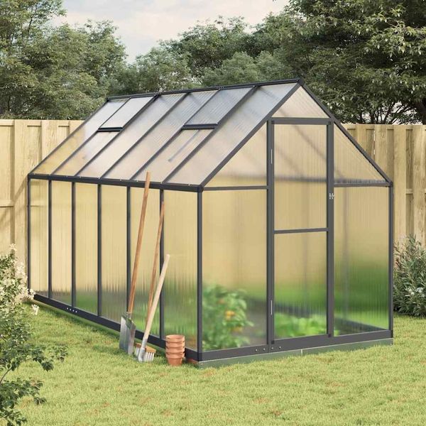 vidaXL Gewächshaus mit Fundamentrahmen Anthrazit 334x169x202 cm Alu 3266331
